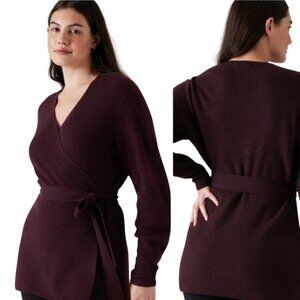 Athleta Alpine Wrap Sweater Spiced Cabernet Merino Wool Cashmere 2023 Size XXS